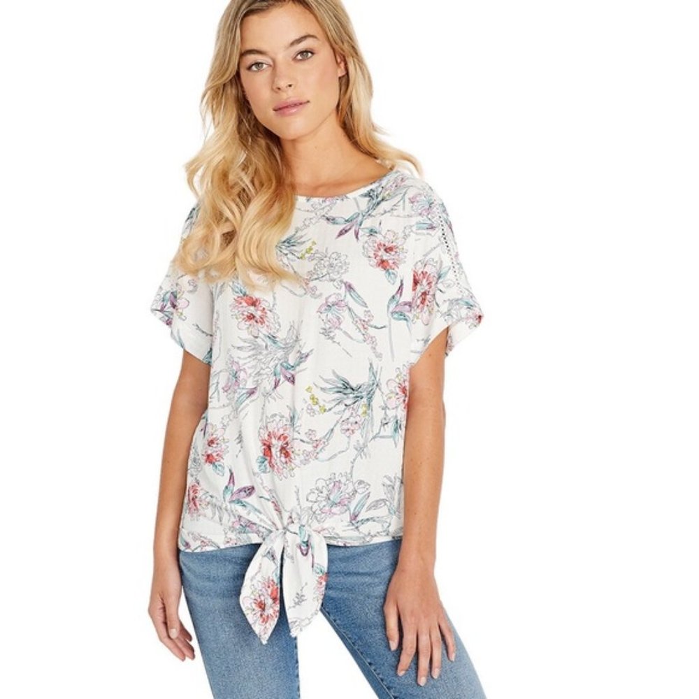 Buffalo David Bitton Women's' Top Tie Front Keyhole Back Blouse Floral Size M